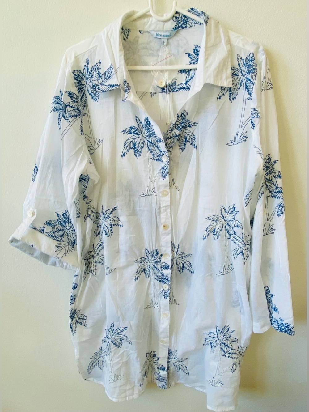 blue island beach cover-up  with Blue Palm Print (L)